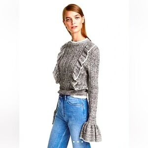 Aiden Size M cotton ruffle sweater bell sleeve marl knit feminine coquette